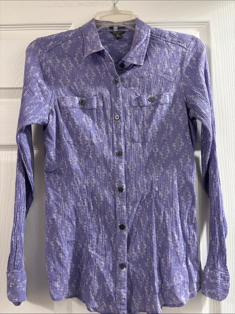 Eddie Bauer Lavender Patterned Long-Sleeve Button-Down Shirt